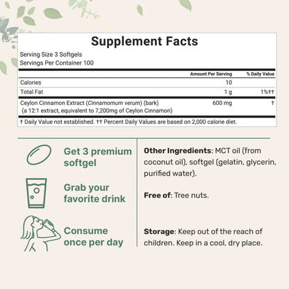 Ceylon Cinnamon 7200mg Equivalent with MCT Oil